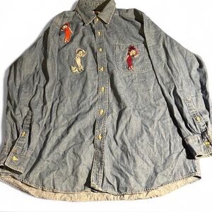 Betty Boop Embroidered Denim Button-Up Shirt